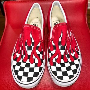 Vans checkers flames slip-on